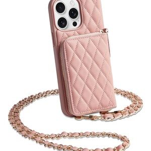 Chic Quilted Pink Phone Case with Chain